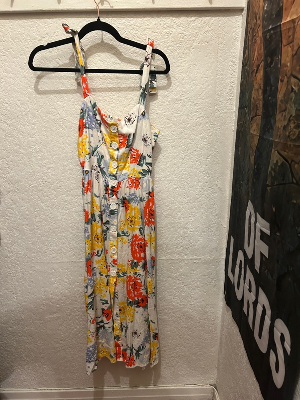 Urban Outfitters White Midi Dress with Yellow & Orange Floral